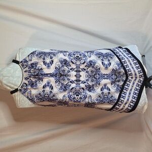 INC International Concepts Blue and White Floral Tank Top